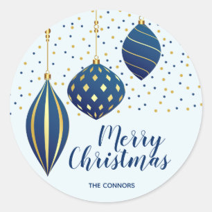 Sticker Rond Ornements de Noël Vacances d'or bleu