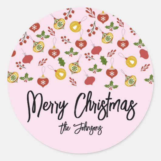 Sticker Rond Ornements de Noël Verdure festive Rose (Devant)