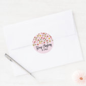 Sticker Rond Ornements de Noël Verdure festive Rose (Enveloppe)