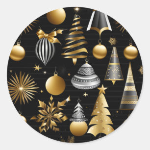 Sticker Rond Ornements De Vacances Argent Et Or