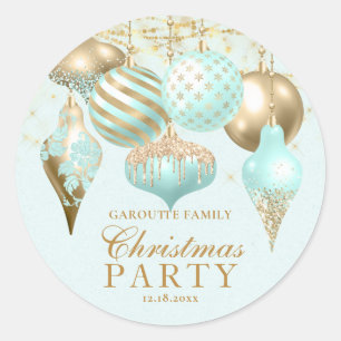 Sticker Rond Ornements élégants Aqua Or doré Fête de Noël