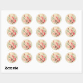 Sticker Rond Ornements Patinés, Rose Shabby Chic (Feuille)
