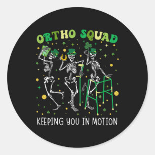 Sticker Rond Ortho Squad Dancing Skeletons St patrick Orthopé