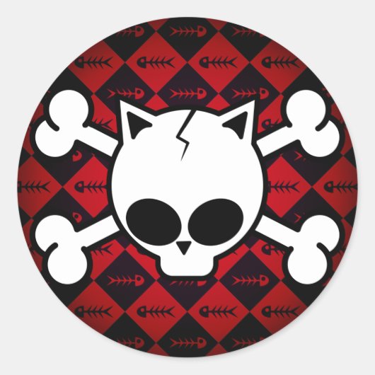 Sticker Rond Os crâne et chat (Devant)