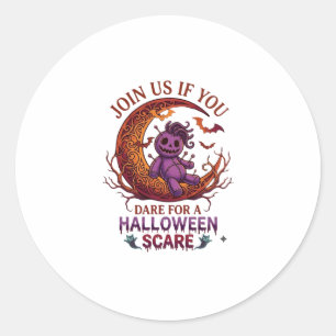 Sticker Rond Osez Halloween Épouvante Violet Poupée Vaudou Croi