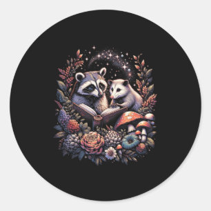 Sticker Rond Ossum Raton Laveur Floral Amateur de Livres Cottag