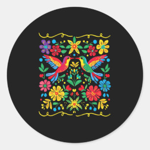 Sticker Rond Otomi d'oiseaux floraux style mexicain Mexicano Me