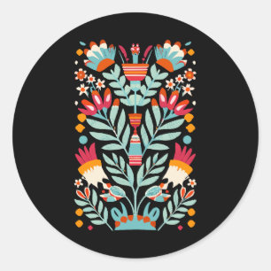 Sticker Rond Otomi Flower Motif mexicain Floral Art