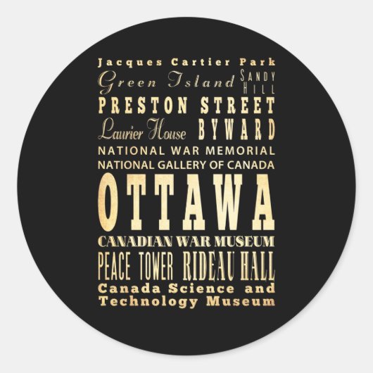 Sticker Rond Ottawa Ville du Canada Typographie Art (Devant)