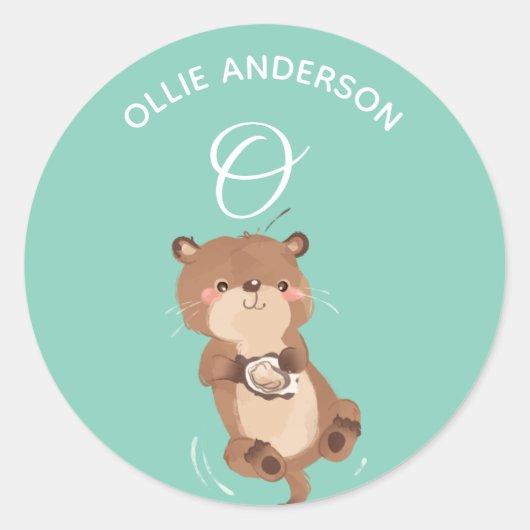 Sticker Rond Otter ・ Alphabet Monogram Cute School garderie (Devant)