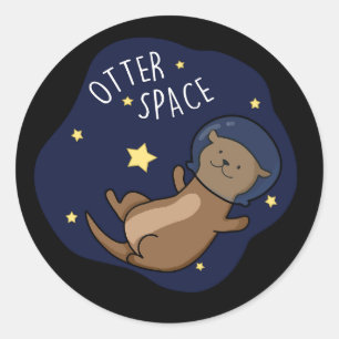 Sticker Rond Otter, astronaute de Otter Pun Dark BG