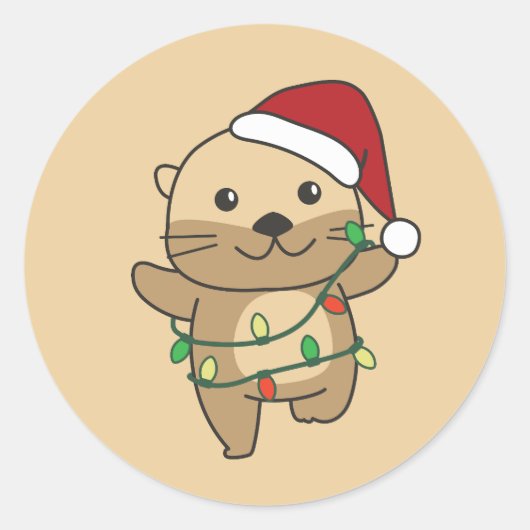 Sticker Rond Otter Christmas Winter Animaux Vacances Otters (Devant)