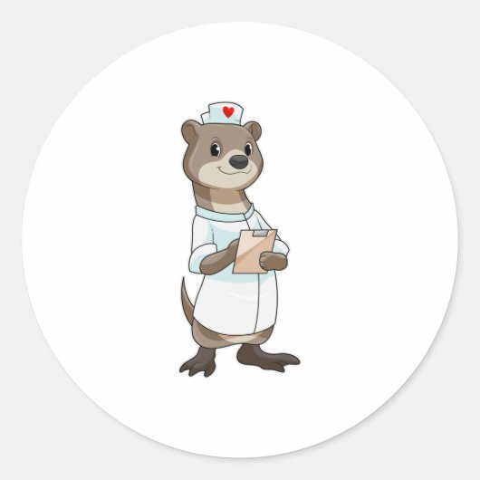 Sticker Rond Otter comme infirmière avec coeur (Devant)