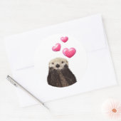 Sticker Rond Otter mignonne avec Coeurs d'Amour Rose (Enveloppe)