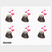 Sticker Rond Otter mignonne avec Coeurs d'Amour Rose (Feuille)