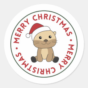 Sticker Rond Otter Noël Neige Animaux d'hiver Otter Classic