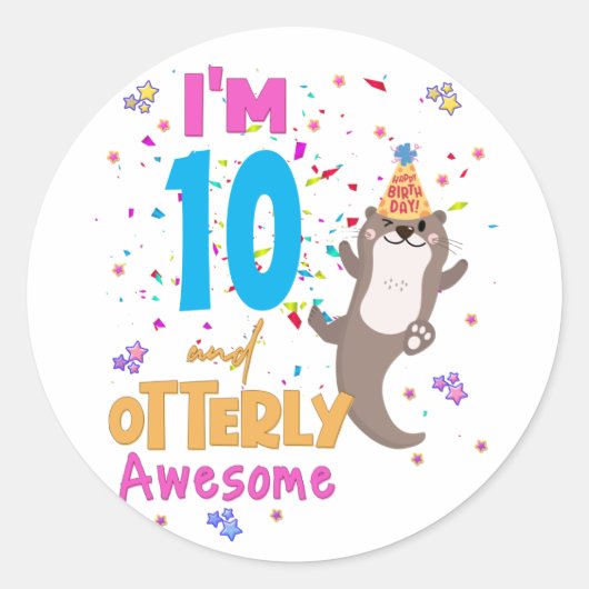 Sticker Rond Otter Otterly Awesome Birthday Girl (Devant)