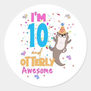 Sticker Rond Otter Otterly Awesome Birthday Girl