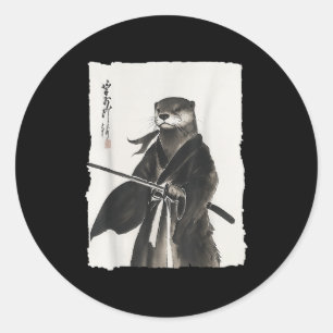 Sticker Rond Otter Samurai Janpanese Vintage Warrier Art Anime