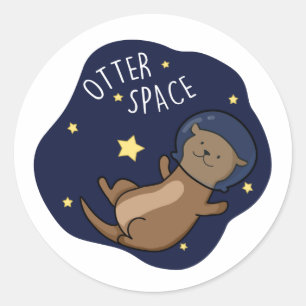 Sticker Rond Otter Space Funny Astronaut Otter Pun