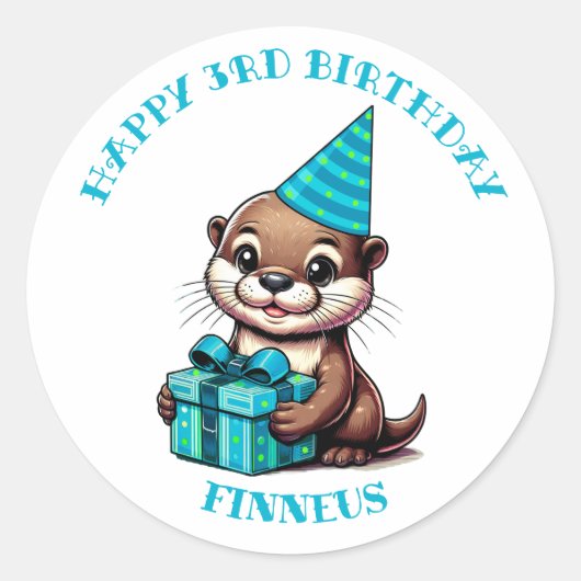 Sticker Rond Otter Theme Anniversaire du garçon Personnalisé (Devant)