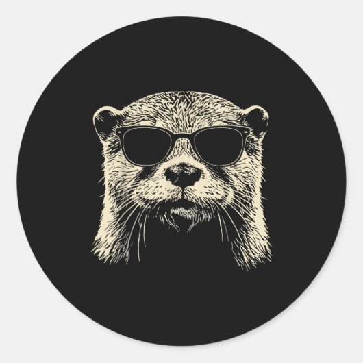 Sticker Rond Otter Wearing Sungles Graphic Otter Shirt Men Wome (Devant)