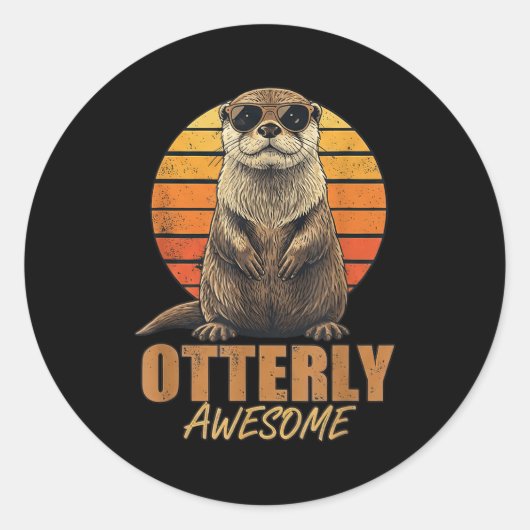Sticker Rond Otterly Awesome Retro Sunset Sea Otter Lover Graph (Devant)