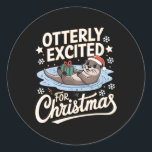 Sticker Rond Otterly Excitée Pour Christmas Otter Amoureux des<br><div class="desc">Otterly excité pour les pyjamas Amoureux des animaux de Otter de Noël</div>