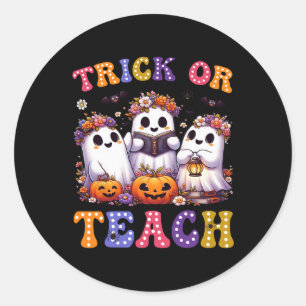 Sticker Rond Ou Enseigner Halloween Ghost Citrouille Éffrayant 
