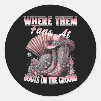 Sticker Rond Où Ils Vont Aux Bottes Sur La Ligne Da Ground Cowg