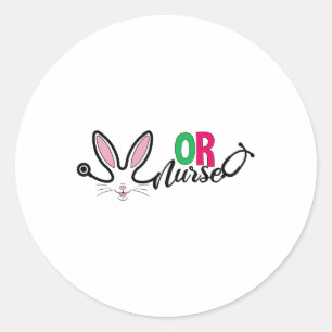 Sticker Rond Ou Infirmière Bunny Easter Stethoscope Salle d'opé