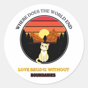 Sticker Rond Où le monde se termine Chat mignon Rétro Coucher