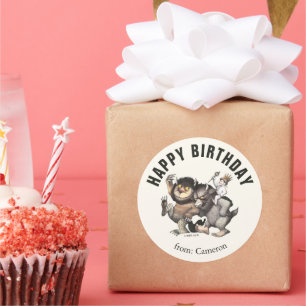 Sticker Rond Où sont les monstres ?   Joyeux Anniversaire