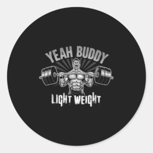 Sticker Rond Ouais mec léger musculation gym drôle wei