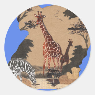 Sticker Rond Ouganda - Carte de la faune - Imprimer