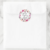 Sticker Rond Oui, Citation Inspirationnelle, Boho rose floral (Sac)