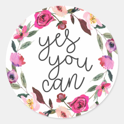 Sticker Rond Oui, Citation Inspirationnelle, Boho rose floral (Devant)