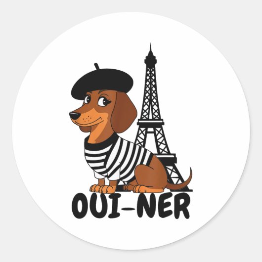Sticker Rond Oui-ner Dog Funny Dachshund Wiener Sausage Ween Do (Devant)