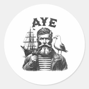 Sticker Rond Oui - Pêcheur Marin Capitaine Avec Pipe