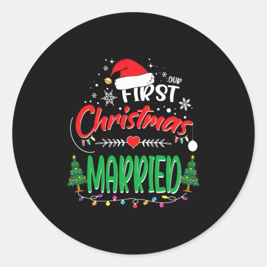 Sticker Rond Our First Christmas Married Newlywed Mr And Mrs (Devant)