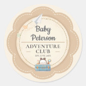 Sticker Rond Our Greatest Adventure Neutral Cute Baby Shower (Devant)