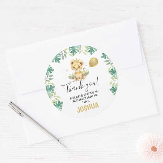 Sticker Rond Our Little King Lion Crown Balloon 1st Birthday (Enveloppe)