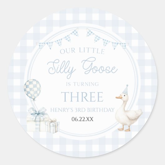 Sticker Rond Our Little Silly Goose Blue Birthday Party (Devant)