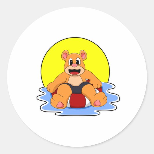 Sticker Rond Ours à la natation avec anneau de natation (Devant)