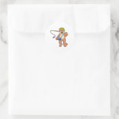 Sticker Rond Ours à la pêche avec une baguette de pêche (Sac)