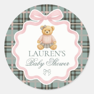 Sticker Rond Ours à noeud papillon rose Cachet d'enveloppe pour