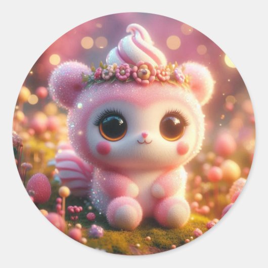 Sticker Rond Ours à sucre avec cheveux en crème glacée (Devant)