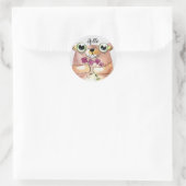 Sticker Rond Ours aquarelle avec Bouquet (Sac)