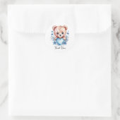 Sticker Rond Ours Aquarelle Cute, Merci Coeur Bleu (Sac)