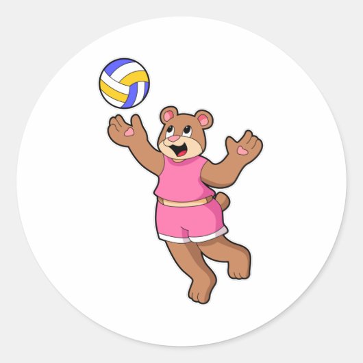 Sticker Rond Ours aux sports de volleyball (Devant)